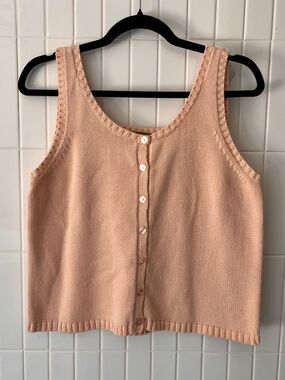 100% Cotton Knit Button Tank L Peach Vintage 90s Beach Summer Liz Claiborne